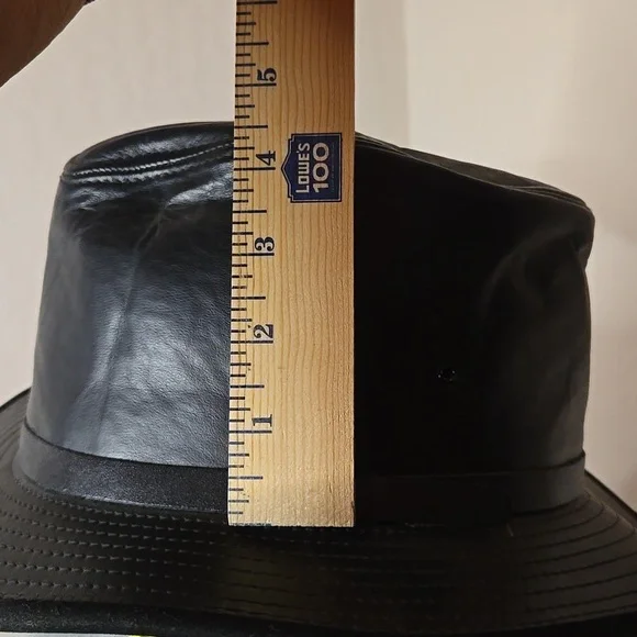 Vintage Henshel Black Leather Fedora  Hat - Picture 7 of 12
